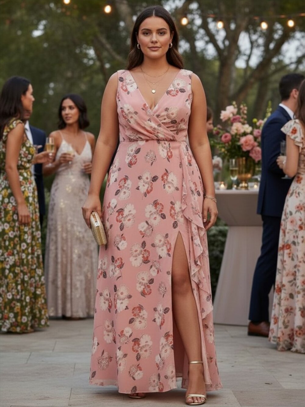 Lauren Ralph Lauren Floral Ruffle-Trim Georgette Gown, Pink Ciffon Floral, 22W